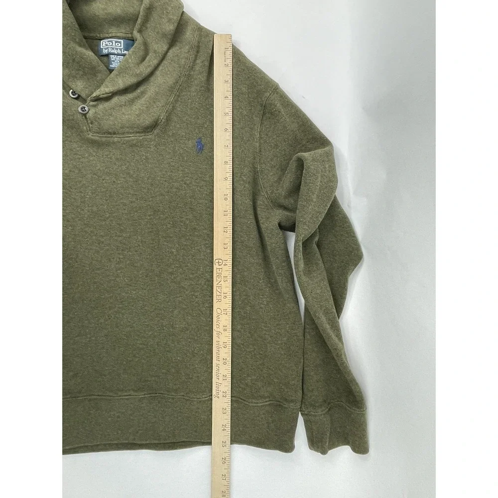 VTG Polo Ralph Lauren Sweater Mens Large Green Shawl Loop Collar Pullover
